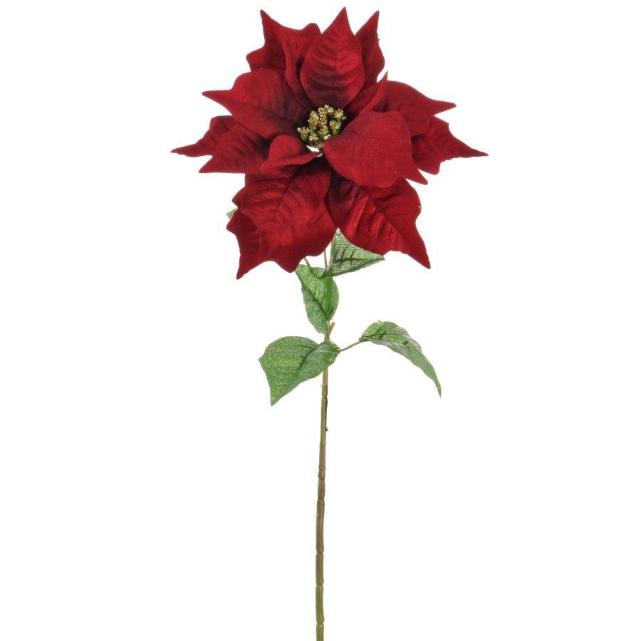 Velvet Faux Red Poinsettia with Glittered Centre