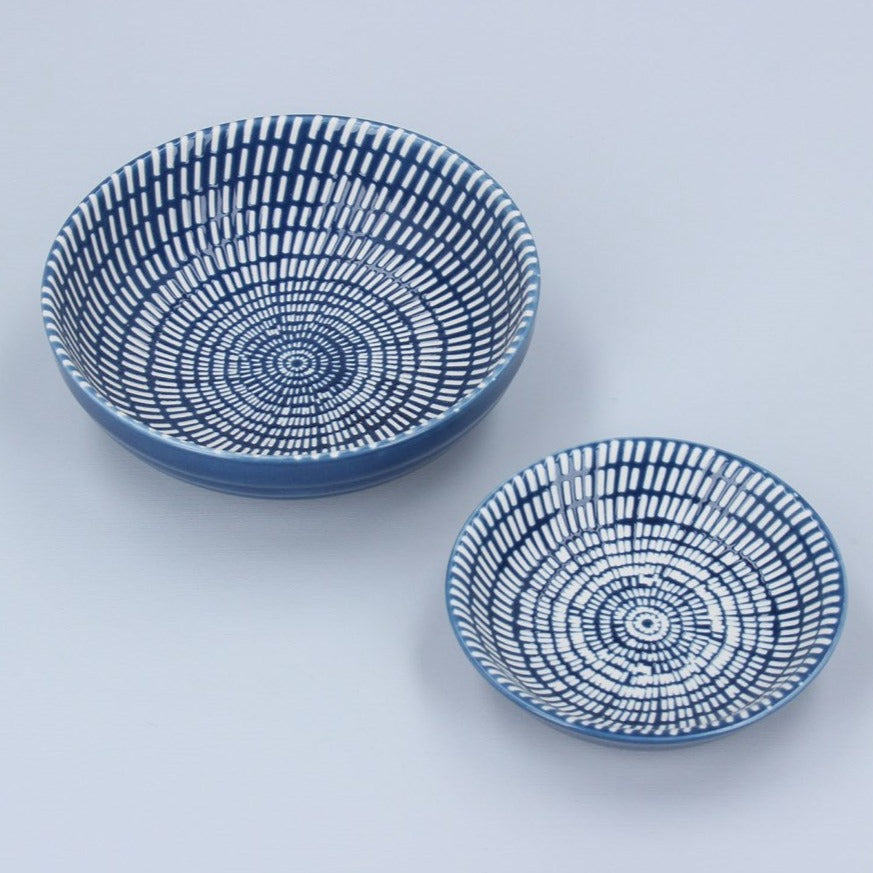 Navy Dash Ceramic Trinket Dish Set Of 2 - Bumble Living