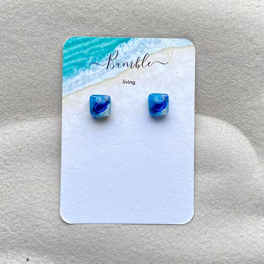 Blue Cascade & White Bubble Large Stud Earrings - Bumble Living