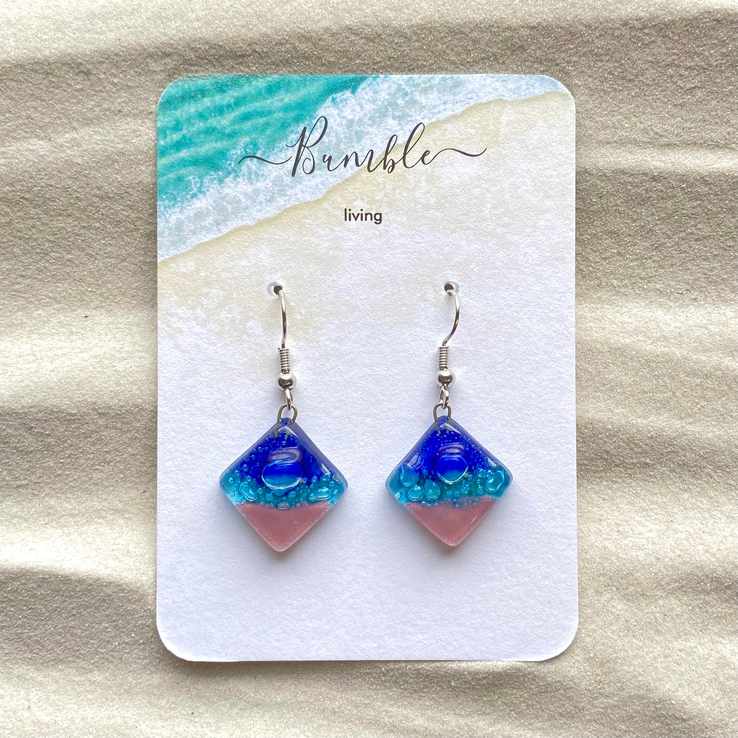 Blue & Pink Bubble Diamond Shape Drop Earrings - Bumble Living