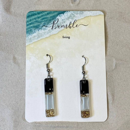 Black, White & Sand Long Bar Glass Drop Earrings - Bumble Living