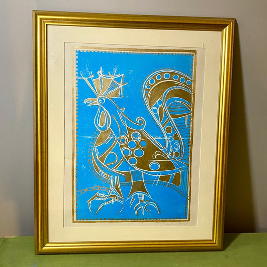 Chicken Golden Abstract Lino Print - Bumble Living