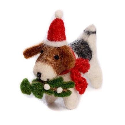 Fox Terrier With Mistletoe Felt Decoration - Bumble Living