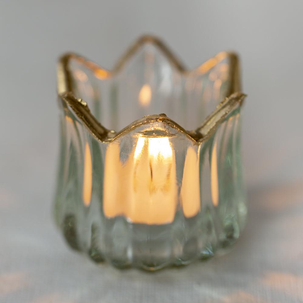 Glass T - Light Holder with Gold Trim - Bumble Living