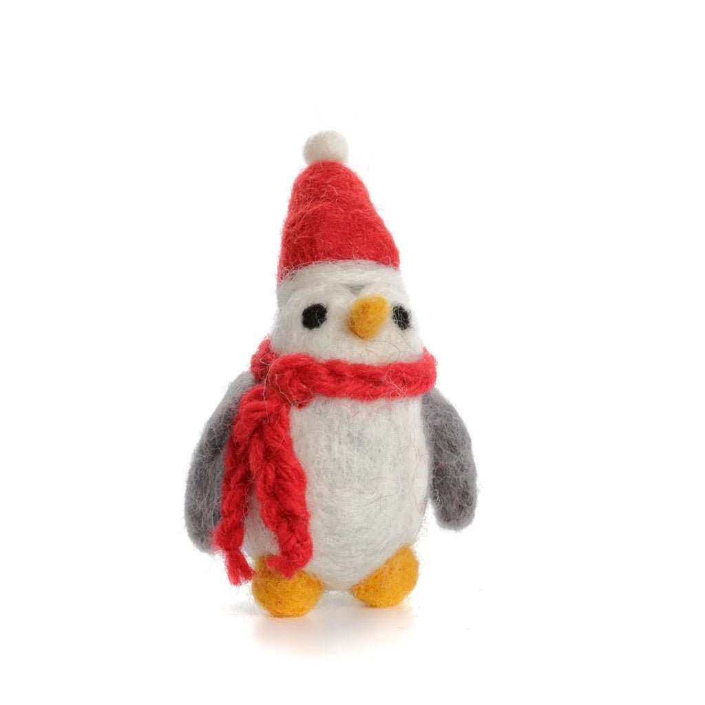 Grey Small Penguin With Hat & Scarf Felt Decoration - Bumble Living