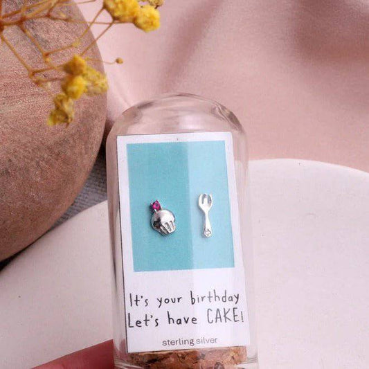 It's Your Birthday Cupcake and Fork Silver Earrings - Bumble Living