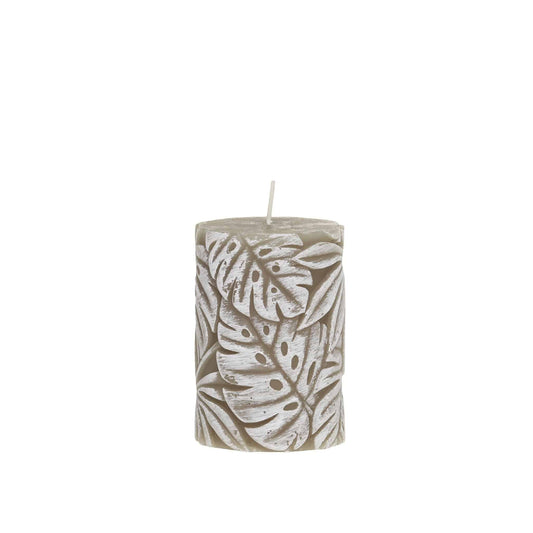 Leaf Pattern Macon Linen Pillar Candle 45 h - Bumble Living