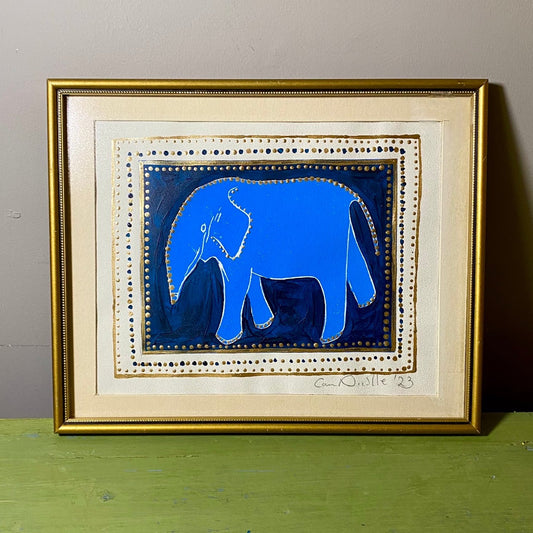 Light Blue Elephant Lino Print - Bumble Living