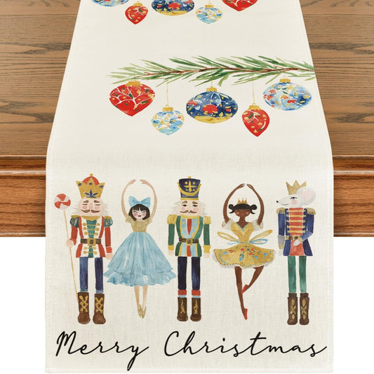 Nutcracker Watercolour Christmas Table Runner 40x180cm - Bumble Living