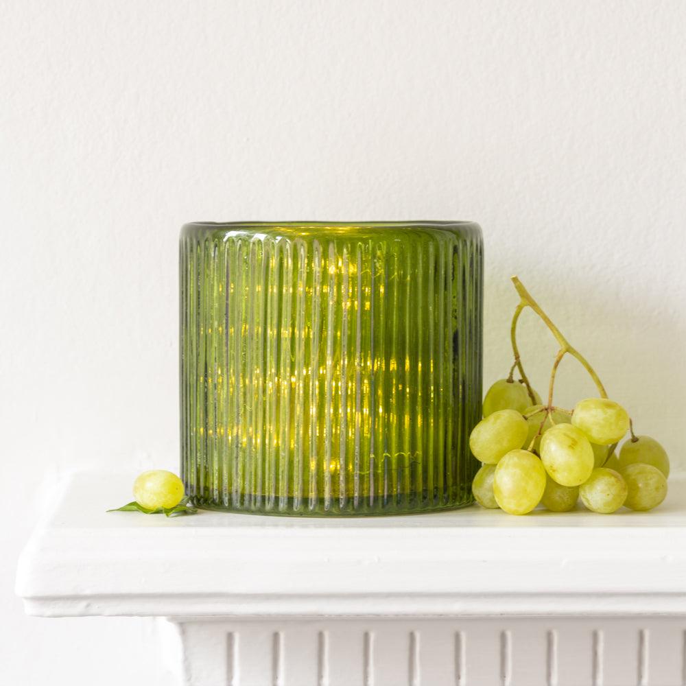 Ribbed Hurricane Glass Vintage Green Small - Bumble Living