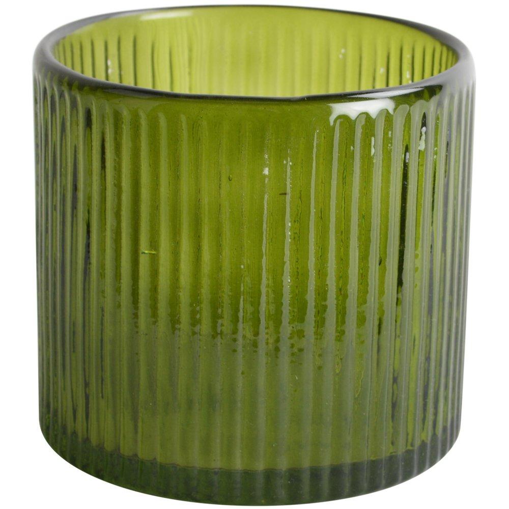 Ribbed Hurricane Glass Vintage Green Small - Bumble Living