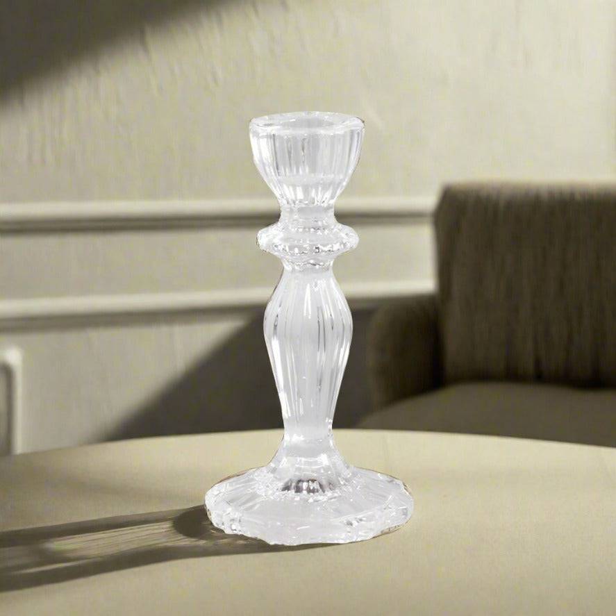 Small Lace Edge Clear Candlestick Holder - Bumble Living