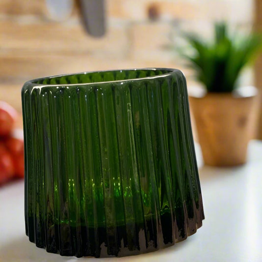 Tea Light Holder Pontus Green Lines Design - Bumble Living