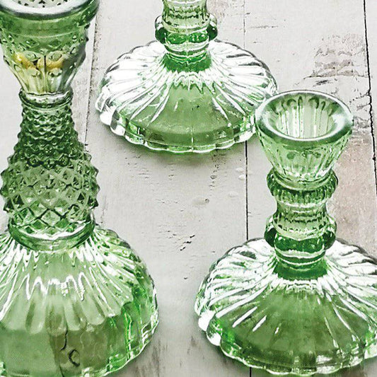 Tilda Spring Green Glass Candlestick Holder - Bumble Living