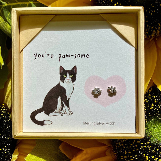 You're Paw-Some' Black + White Cat Earrings - Bumble Living