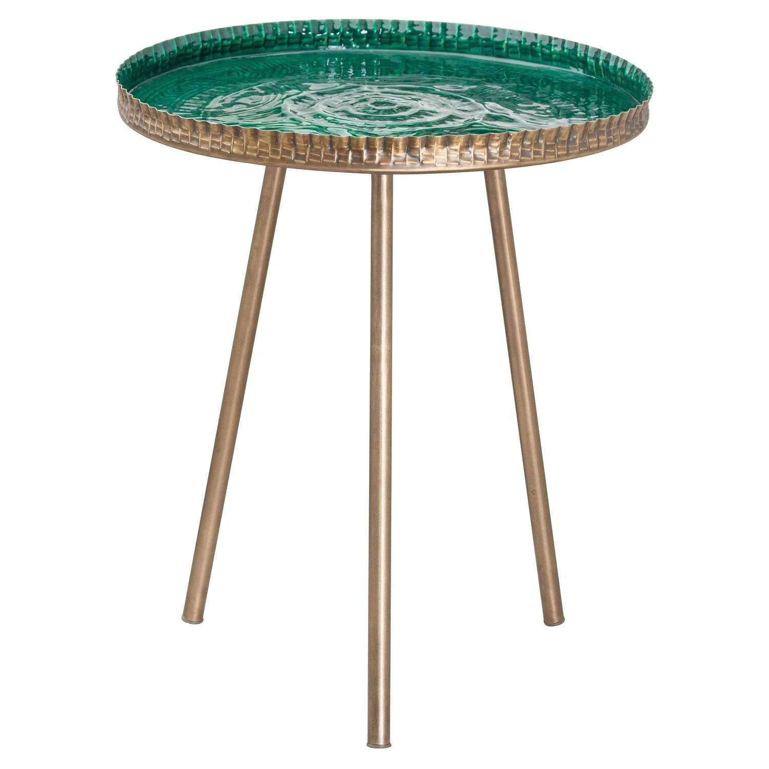 Aztec Collection Brass Embossed Ceramic Dipped Side Table - Bumble Living