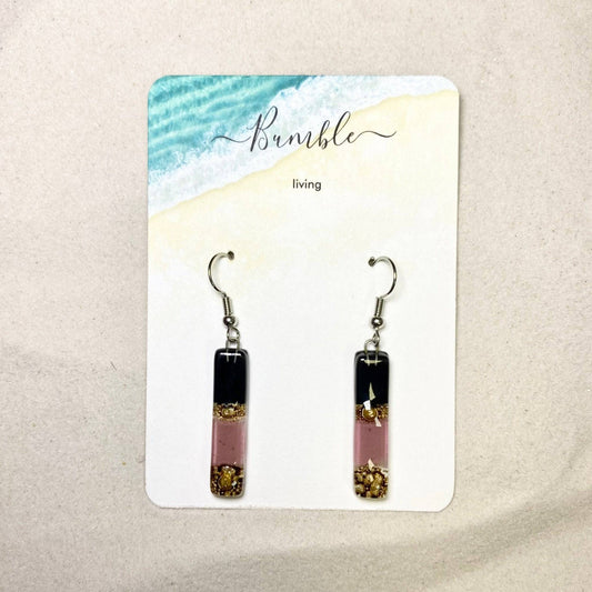 Black, Pink & Sand Long Bar Glass Drop Earrings - Bumble Living