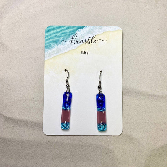 Blue, Pink & Turquoise Long Bar Glass Drop Earrings - Bumble Living