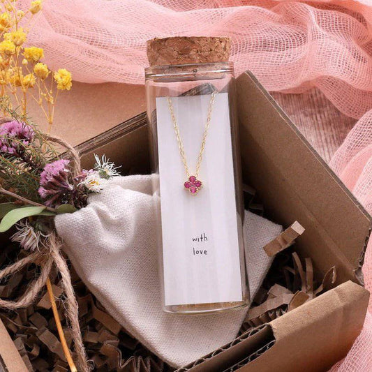 Four Clover Pink Crystal Flower Necklace - Bumble Living