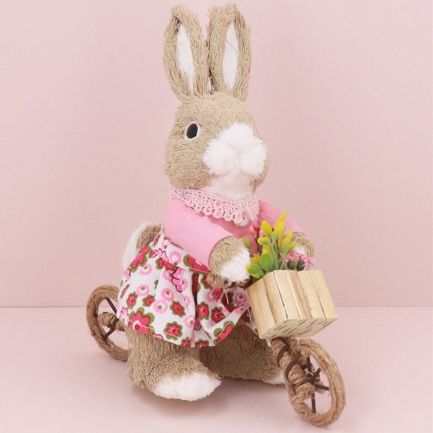 Girl Bunny on Bike Bristle Ornament 24cm - Bumble Living