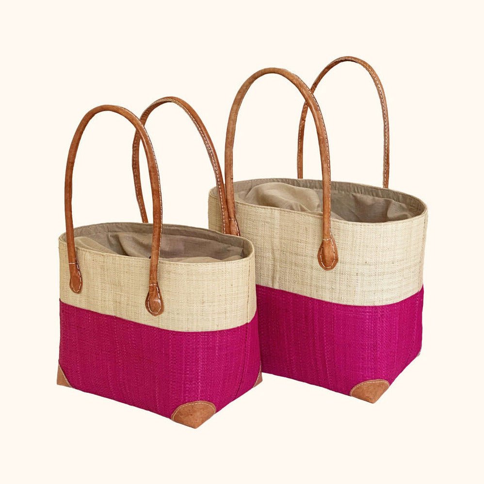 Hanta Two Tone Medium Natural & Pink Basket - Bumble Living