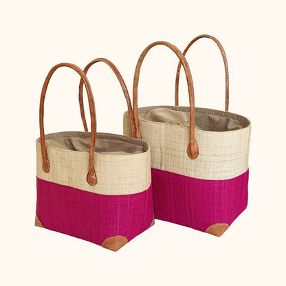 Hanta Two Tone Small Natural & Pink Basket - Bumble Living