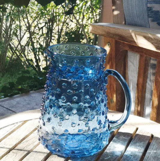 Hobnail Blue Glass Jug - Bumble Living