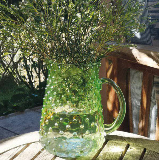 Hobnail Spring Green Glass Jug - Bumble Living