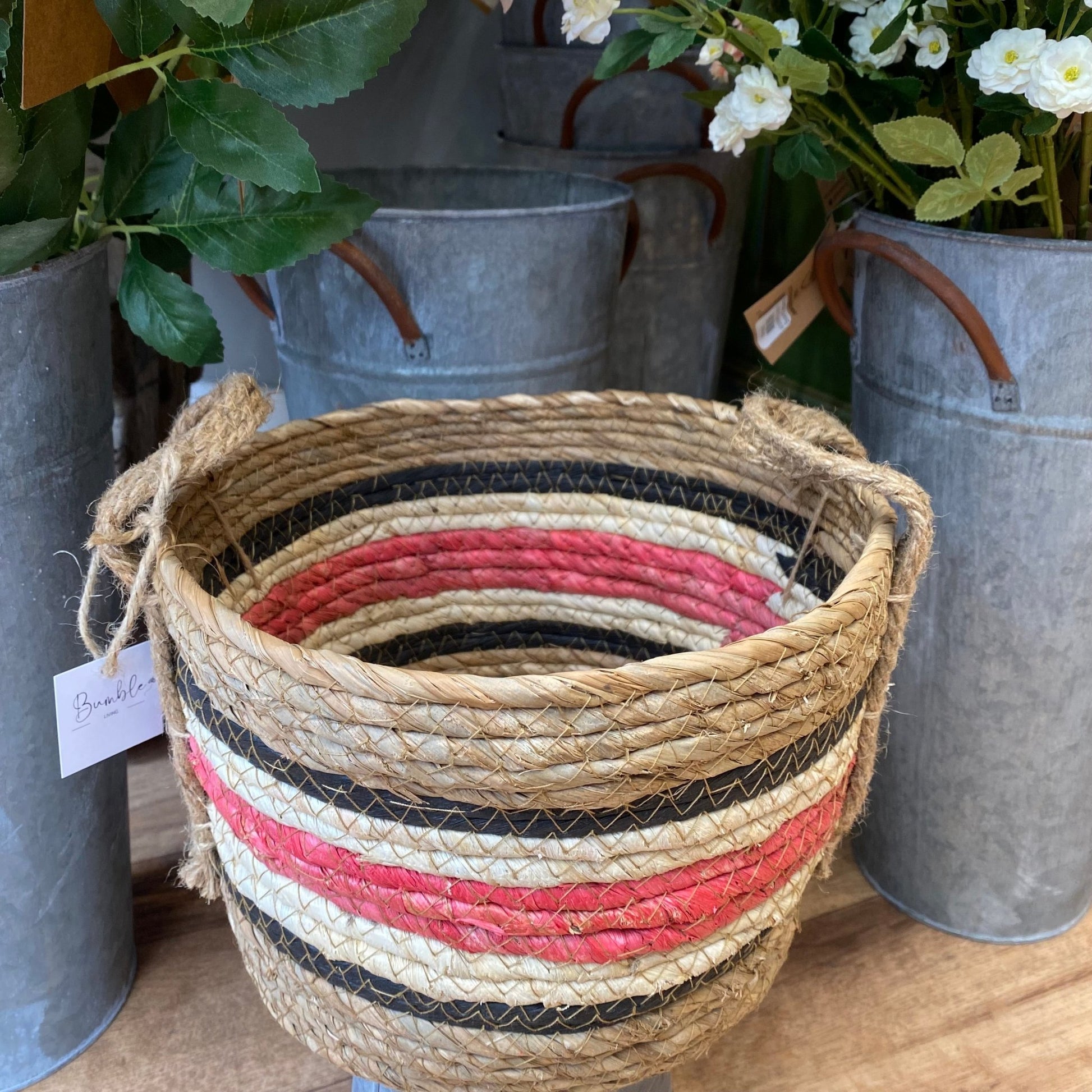 Medium Natural/Rose Corn and Straw Basket - Bumble Living