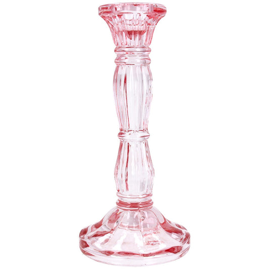 Pastel Pink Glass Candlestick 15cm - Bumble Living
