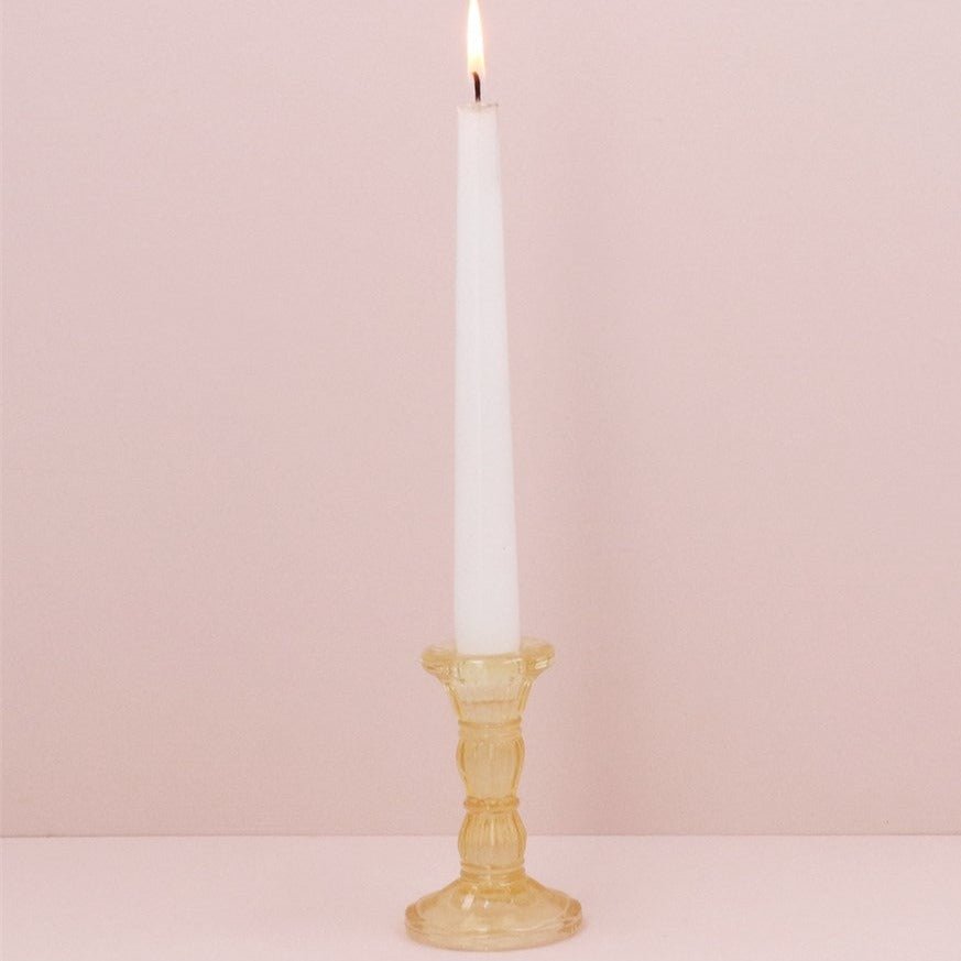 Pastel Yellow Glass Candlestick 10cm - Bumble Living