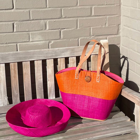 Raffia Button Orange & Pink Bag - Bumble Living