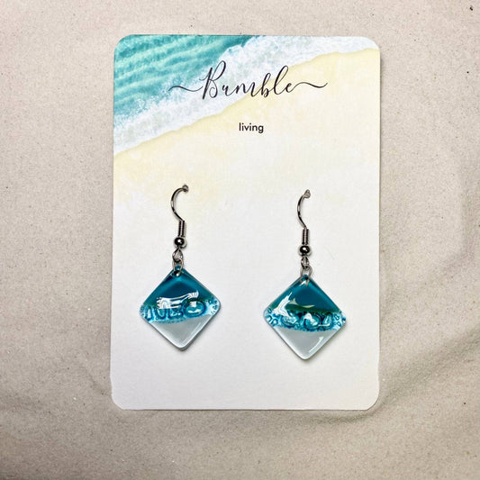 Sea Blue & White Bubble Diamond Shape Drop Earrings - Bumble Living