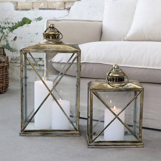 Small Glass & Steel Cross Lantern - Bumble Living