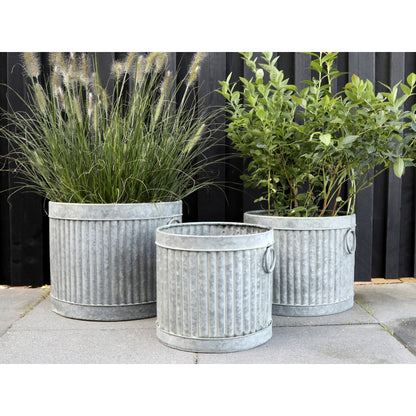 Small Round Grooved Metal Planter - Bumble Living