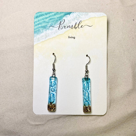 Turquoise & Sand Long Bar Glass Drop Earrings - Bumble Living